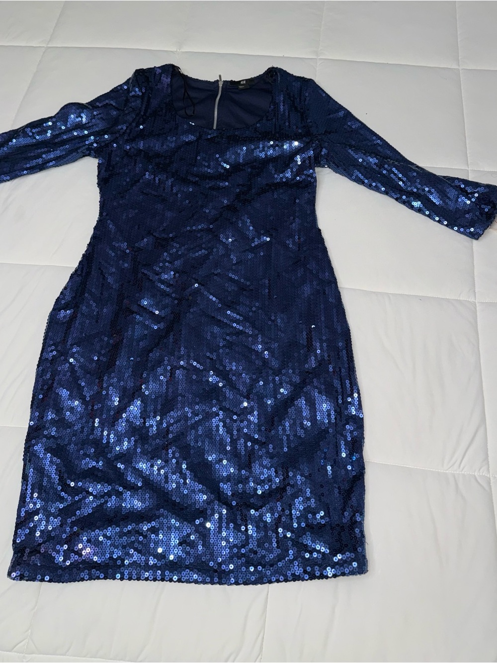 H&M Navy Blue Sequin Long Sleeve Dress